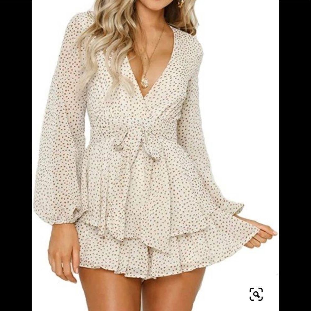 Selfie Leslie V-Neck Printed Long Sleeve Romper XS